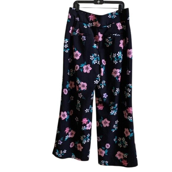 Lane Bryant Womens Floral Wide-Leg Pants Size 14 Black Pink Green Polyester Span - Picture 2 of 6